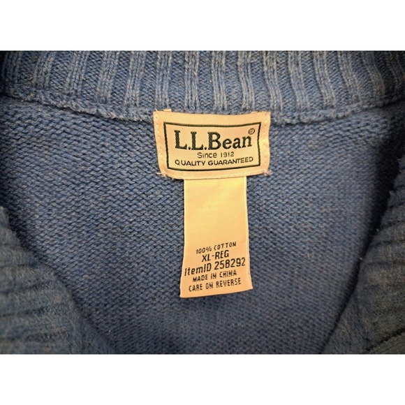 L.L. BEAN Cardigan Grandpa Sweater Men's XLarge Cotton Full Zip Rib Collar Blue - Picture 4 of 5